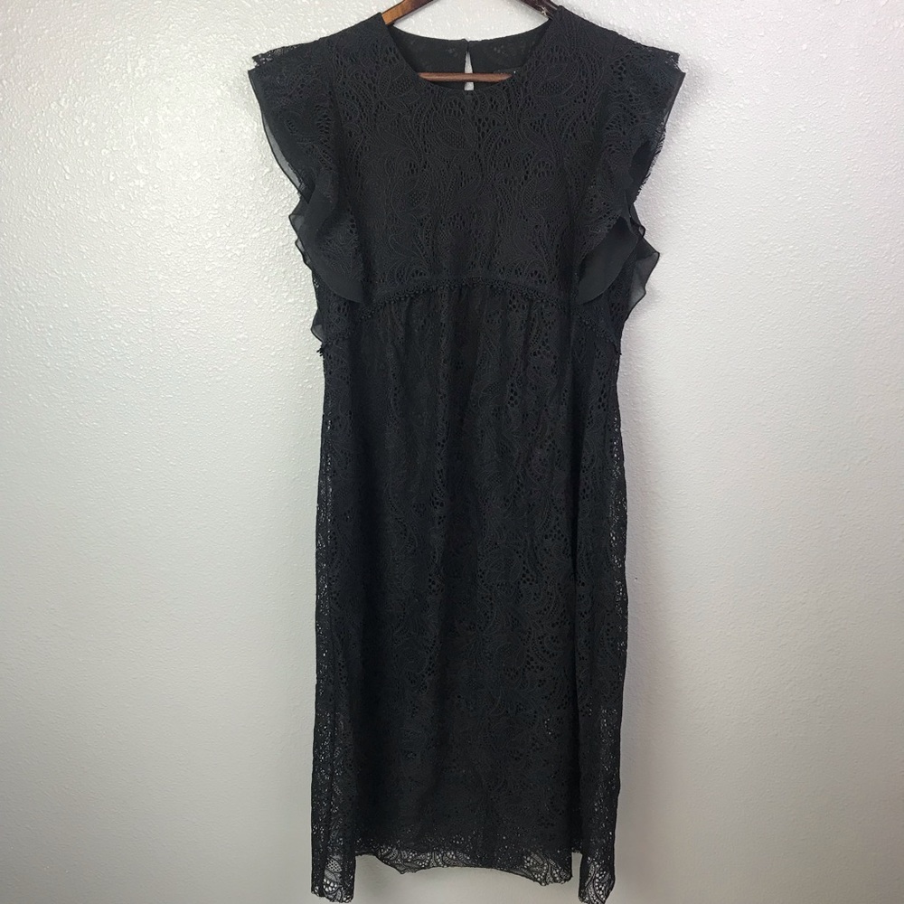 Zara Basic Collection black lace overlay dress L